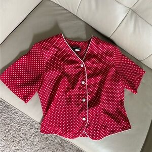 VINTAGE Notations Red and White Polka Dot Blouse Size 10